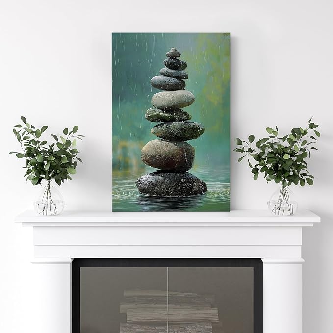 wall26 Canvas Print Wall Art Colorful Stacked Pebbles Vertical Zen Balance Photography Realism Rustic Colorful Multicolor for Living Room, Bedroom, Bathroom - 12"x18"
