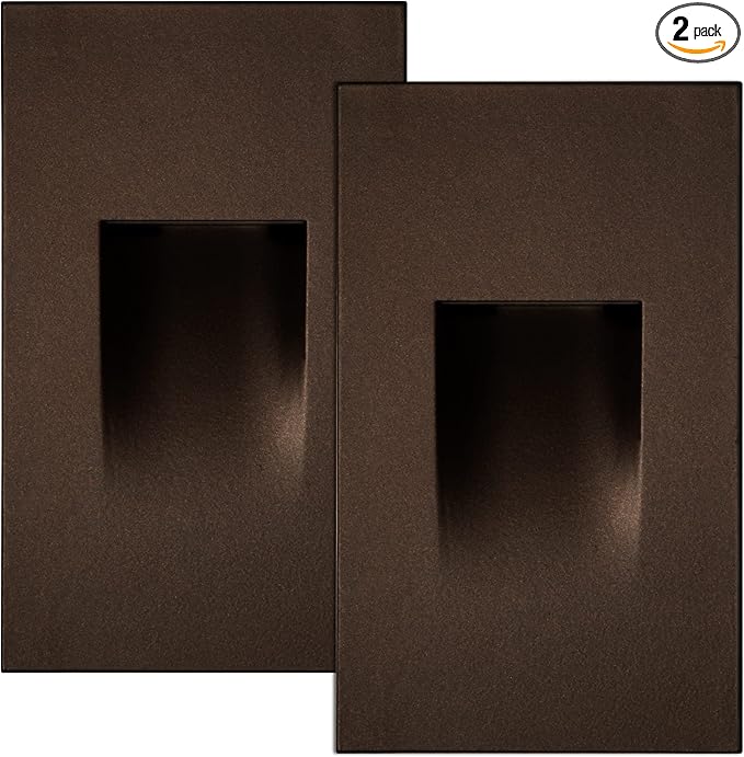 Maxxima Vertical LED Step Light - Indoor/Outdoor Stair Light, 3 CCT Color Selectable 3000K, 4000K, 5000K, 70 Lumens, IP65 Rated for Outdoor and Damp Locations, Oil Rubbed Bronze, 2-Pack