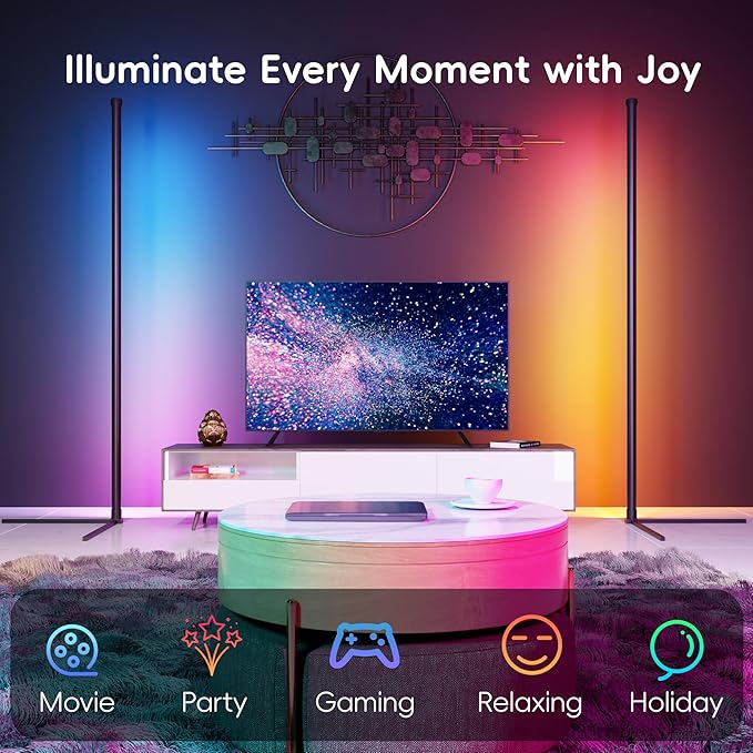 Corner Floor Lamp 2 Pack, Smart RGB Led Floor Light, 16 Million Colors& 44+ Scene, Works with Alexa, Music Sync, Ambient Light with Remote& App Control for Living Room, Bedroom, Gaming Room