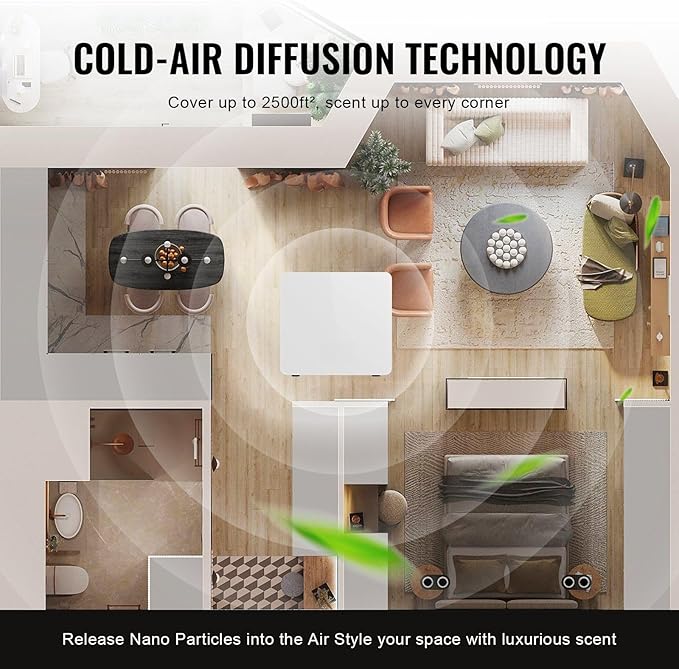 Bluetooth Smart Scent Air Machine, 480ml Waterless Cold Air Diffuser for 2500 sq.ft, Essential Oil Aromatherapy Diffuser with Timer Function for Home, Office, Spa & Hotel