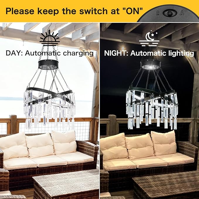 Solar Hanging Crystal Chandelier Outdoor Garden Decorative Lights Bright White 5ft LED Strip Waterproof Hanging Lantern for Garden, Yard, Patio, Gazebo, Party, Wedding Style 1
