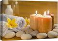 wall26 Canvas Print Wall Art Lit Spa Candle Trio with Stones & Yellow Blossoms Nature Wilderness Photography Realism Chic Scenic Multicolor for Living Room, Bedroom, Office - 12"x18"