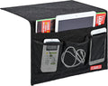 Linen 4 Pockets Bedside Caddy, Bedside Storage Organizer for Magazine, Remotes, Phone (Classic Black)