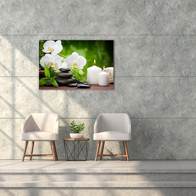 GUTTATY Zen Wall Art Decor, Modern Bathroom Zen Decor Wall Art, Canvas Wall Art for SPA Zen Room Decor, Green Bamboo and Pebble Relaxing Zen Art Prints for Office & SPA Wall Decor 18x24 Inches