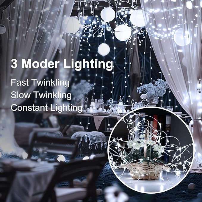 24Pack Fairy Lights Battery Operated, 7ft 20 LED 3 Modes Speed Twinkle Mini String Lights Waterproof Silver Wire Firefly Starry Lights for Mason Jars Wedding Party Christmas Decorations
