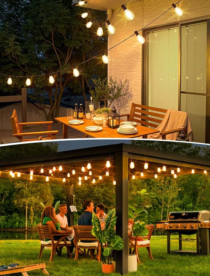 50FT(2X25FT) LED Outdoor String Lights, 20+2 Edison S11 Dimmable Bulb Waterproof Patio Lights, Connectable Hanging Strand for Balcony, Black