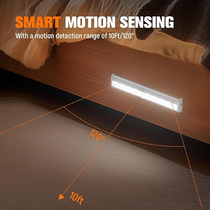 Motion Sensor LED Lights, 6 Pack Battery Operated 10 LED Motion Closet Light, Stick-On Anywhere Magnetic Night Light Bar for Closet Under Cabinet Kitchen Hallway Stairway Vanity Wardrobe