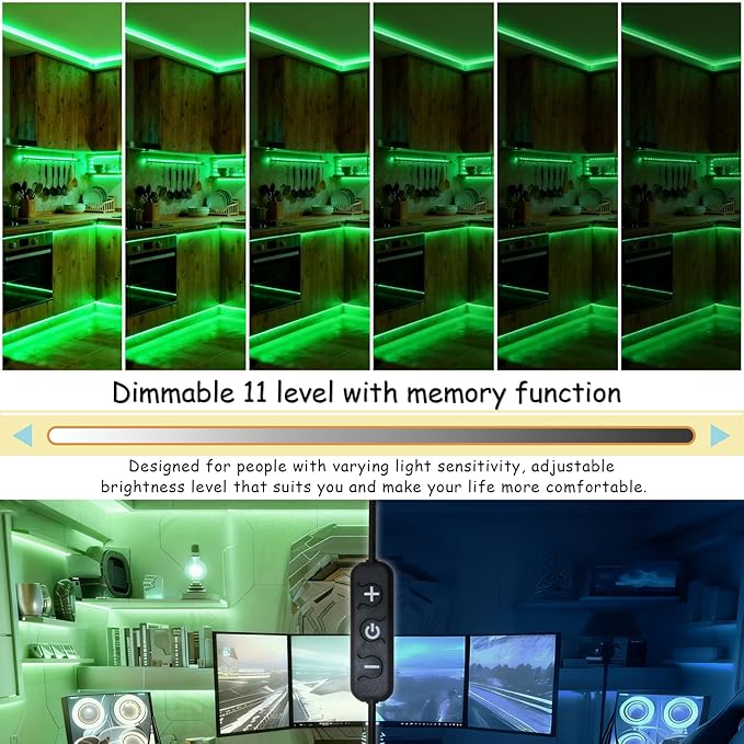 Green 10 Foot Led Lights Strip ST. Patrick's Day Decorations Indoor Rope Lights Easy DIY Cuttable Strip Lights for Room Bathroom Living Room Kitchen Ceiling Wall Vanity Mirror Decor