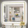 40x36 Gold LED Bathroom Mirror with Lights, Brushed Gold Framed Backlit and Front Lit Anti-Fog Lighted Vanity Mirrors for Bathroom Wall, Dimmable, 3 Colors, Memory, HD Tempered Glass, CRI＞90