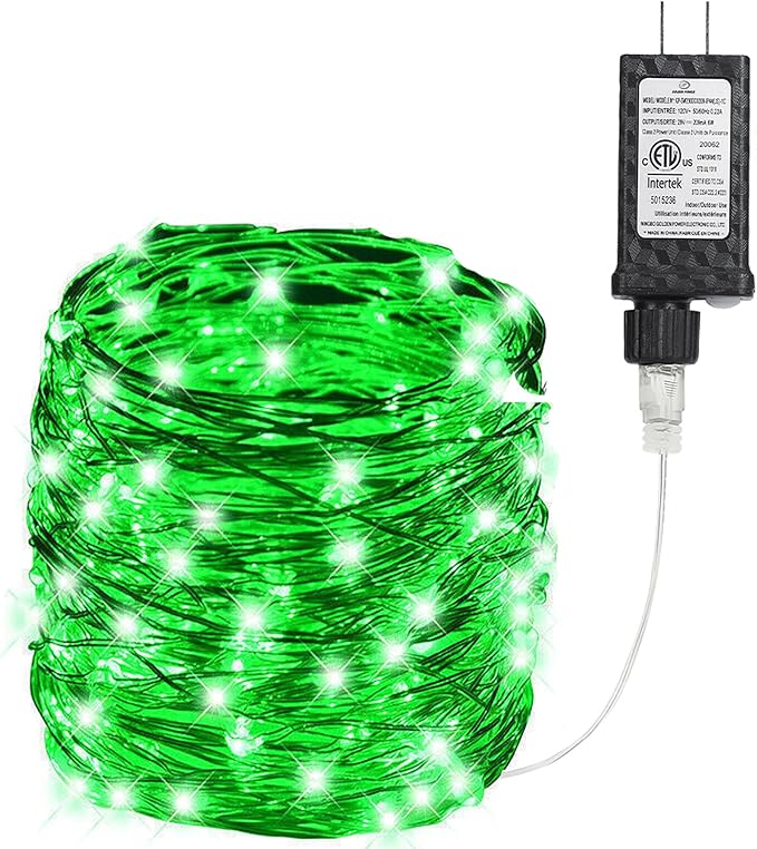 Joomer Green Fairy String Lights 33FT 100 LEDs Plug in Fairy Lights Indoor Silver Wire String Light DIY for Bedroom, Parties, Christmas, Outdoor, Indoor St. Patrick's Day Decoration (Non-Connectable)