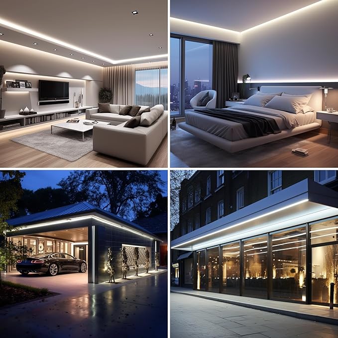 48V Outdoor LED Strip Lights Waterproof, 65.6ft 150W 4000K Natural White Dimmable LED Tape Light Cuttable with Power Supply for Bedroom Ceiling Garden Living Room Commercial House
