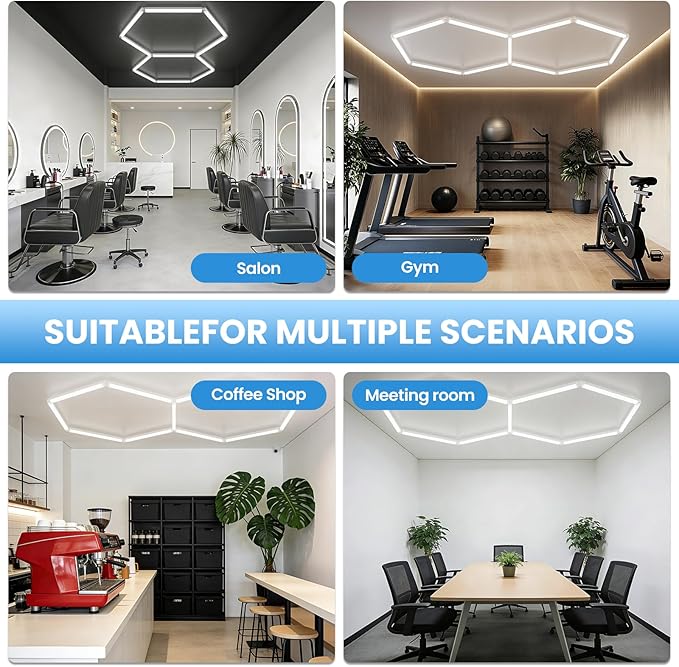 Hexagon Garage Light 72W 6500K Super Bright Honeycomb Led Lights,Hexagon Light for Garage Basement Salon Manager Gym(2 Packs)