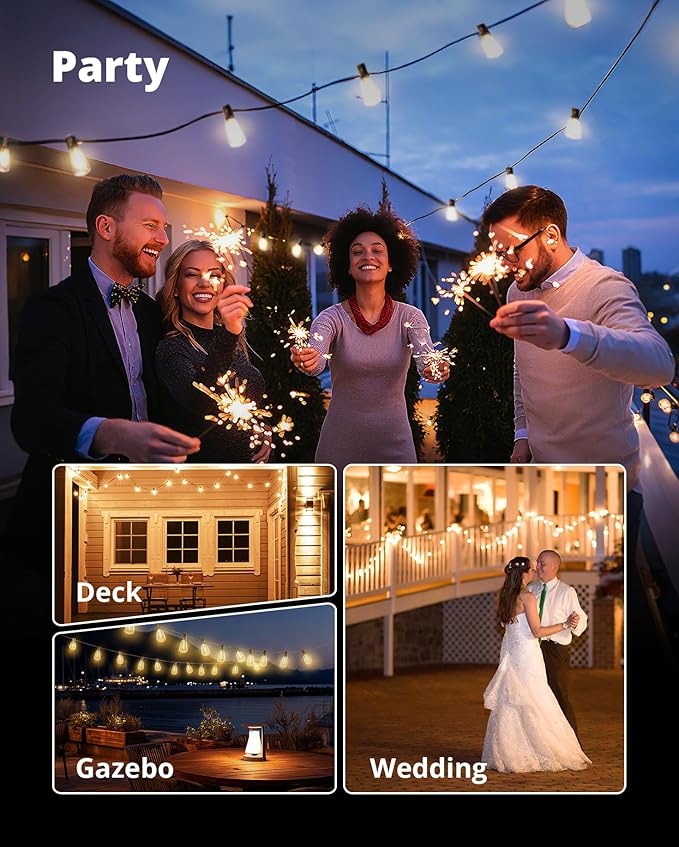 VIPAR Outdoor String Lights 30FT LED Patio Lights Waterproof with 13+1 Shatterproof ST38 Edison Bulbs, Connectable Outside Hanging Light for Porch, Garden, Backyard, Deck, Balcony, Decor, 2700K