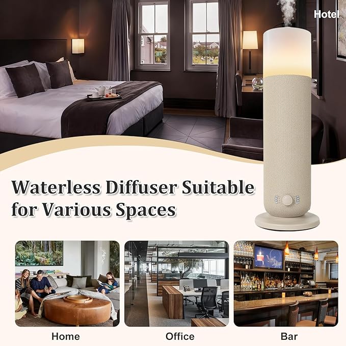 Smart Waterless Essential Oil Diffuser,Scent Diffuser for Home,Hotel Collection Diffuser APP Control,Ambient Lighting,Covers Up to 2000 Sq.Ft Aromatherapy Diffuser for Bedroom Spa Yoga Office Beige