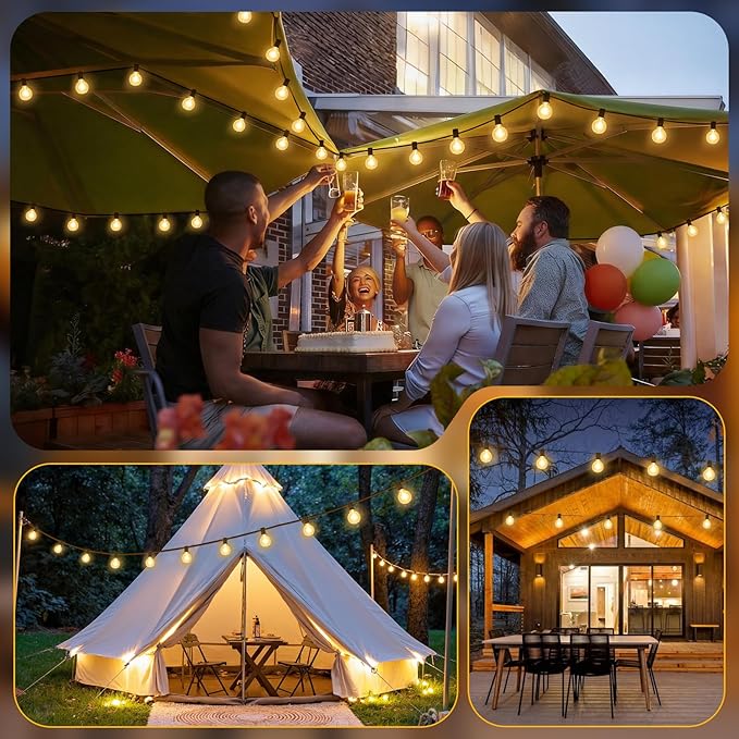 Mlambert 25FT G40 LED Outdoor String Lights, Plug-in Waterproof Patio Lights with 10 LED Bulbs (1 Spare), Porch Lights for Backyard Party Decor, Black
