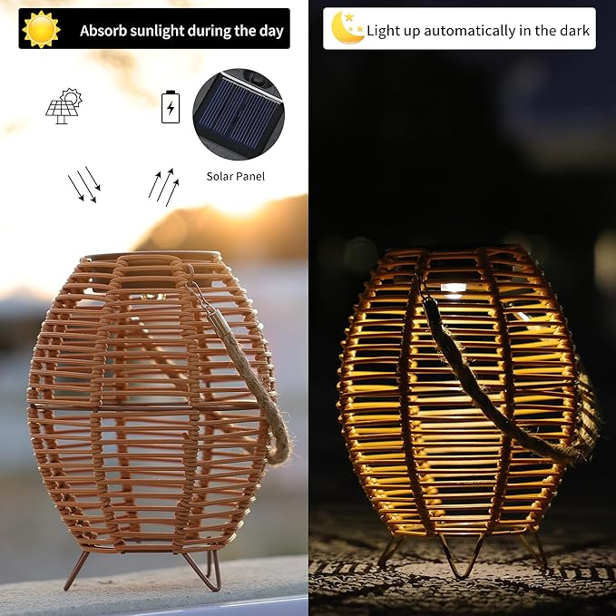 Outdoor Rattan Lanterns, Decorative Hanging Lights for Patio Garden Backyard （Two Pack）(Style 3)