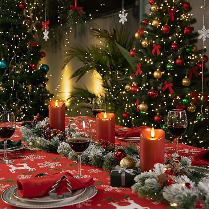 Raycare 8"x3" Outdoor Waterproof Flameless Candles with Remote and Timer, Battery Operated LED Electric Fake Pillar Candle for Valentine's Day, Home, Wedding Decor, Red, Set of 2