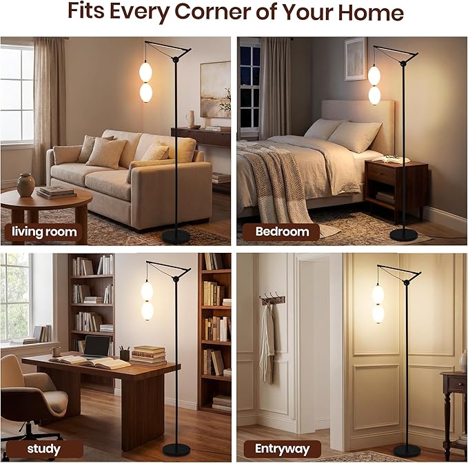 Modern Floor Lamp for Living Room, Standing Corner Lamp with Double Gourd Shade, Dimmable Color Changing Living Room Lamp with Built-in Light Source
