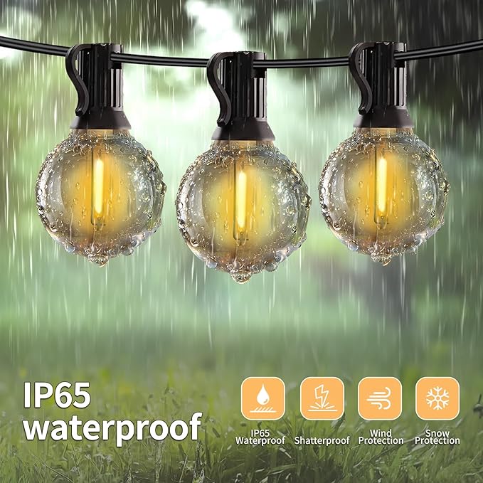 Outdoor String Lights with Remote, 100ft 50 LED Bulbs Dimmable Patio Lights, 24V Waterproof Plug, G40 Hanging Light for Outside, Deck, Garden, Backyard, Porch, Party Decor