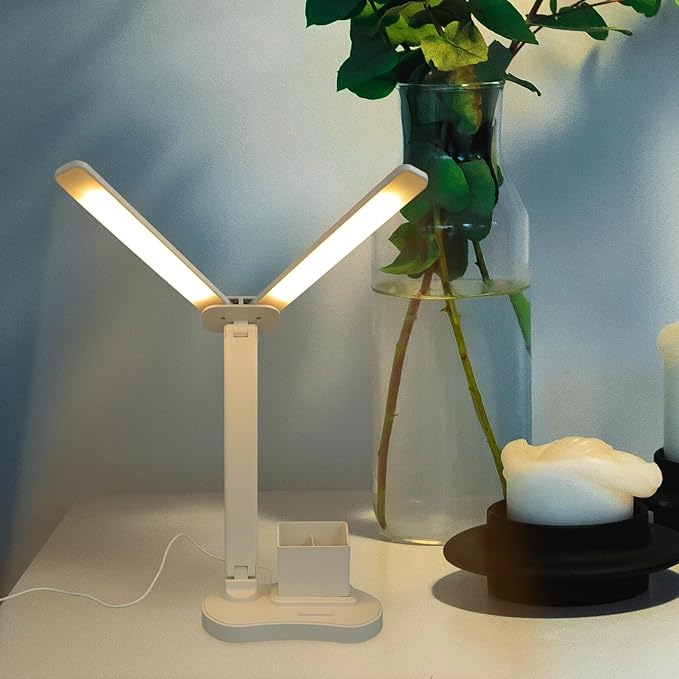 LIFKOME Eye-Protecting LED Desk Lamp with USB Charging Capacitive Control Dimming Flexible Arm for Reading Gaming Makeup and Office Use Compact and Portable Design