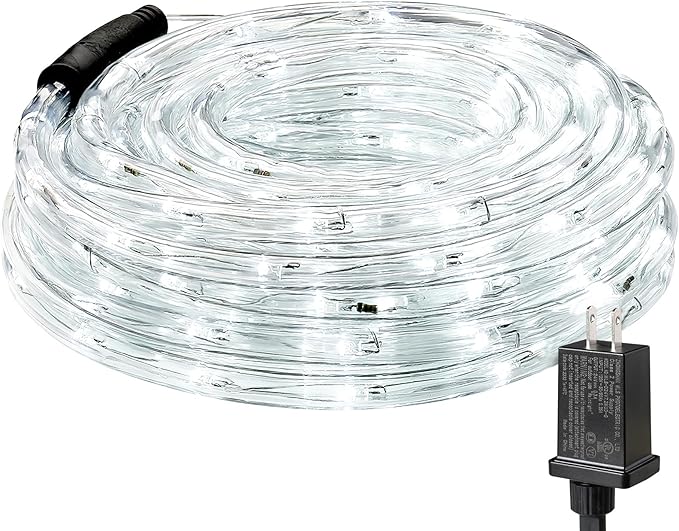 Lighting EVER 33ft 240 LED Outdoor Rope Lights Cool White 6000K, 24 V Connectable, Waterproof Clear Tube String Lights for Deck Railing, Patio Ground, Garden, Yard Lawn, Flower Bed Landscape, Camping