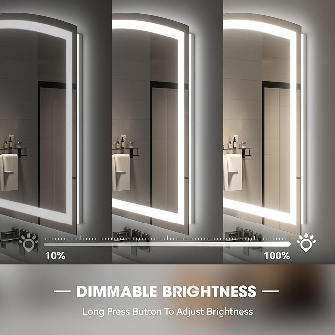 Hasipu 77" x 36" Arch LED Bathroom Mirror, Frontlit Wall-Mounted Vanity Mirror with Lights, Defogging, Smart Touch, Dimmable 3 Color Modes, Safety Shatterproof Glass Coating