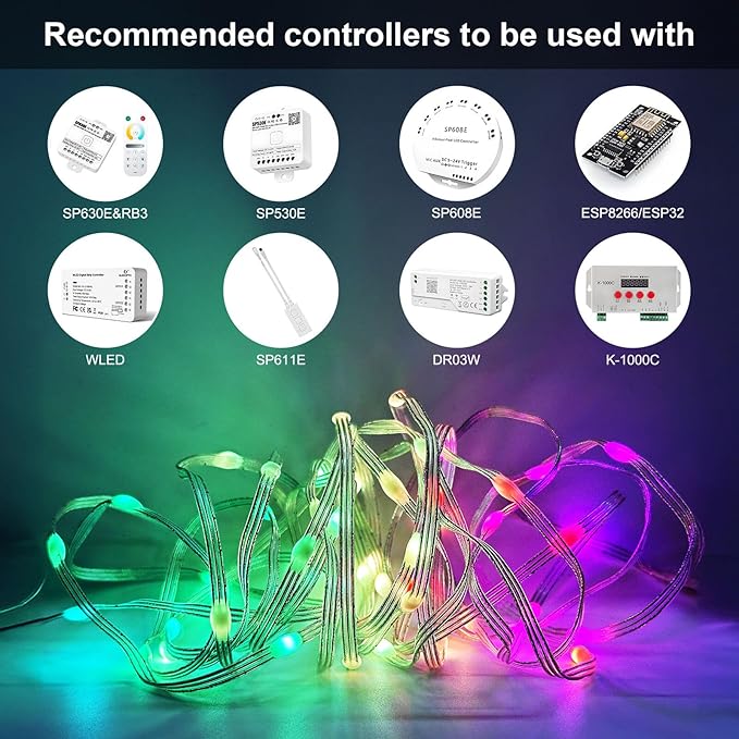 WS2812B Fairy String Lights Addressable Individually RGB IC, PVC Wire 16.4FT 50LEDs DC5V/2A for Twinkle Home Garden Bedroom Outdoor Indoor Decor(No Adapter or Controller) 2PCS