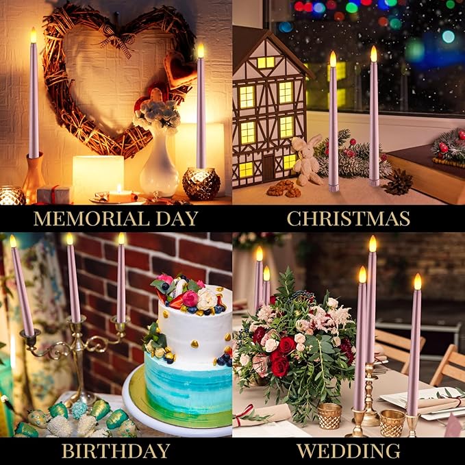 Macarrie 24 Packs Flameless Taper Candles Battery Operated Fake 11 Inch Long Candlelight LED Flameless Candlesticks Flickering Tapered for Spring Summer Wedding(Rose Gold)