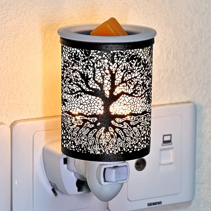 ASAWASA Metal Plug-in Wax Warmer with 1 pics Silicone Liner, Electric Wax Burner Melter Fragrance Warmer Night lamp,for Home Bedroom Kitchen Garage Gifts Décor Aromatherapy Spa (Banyan)