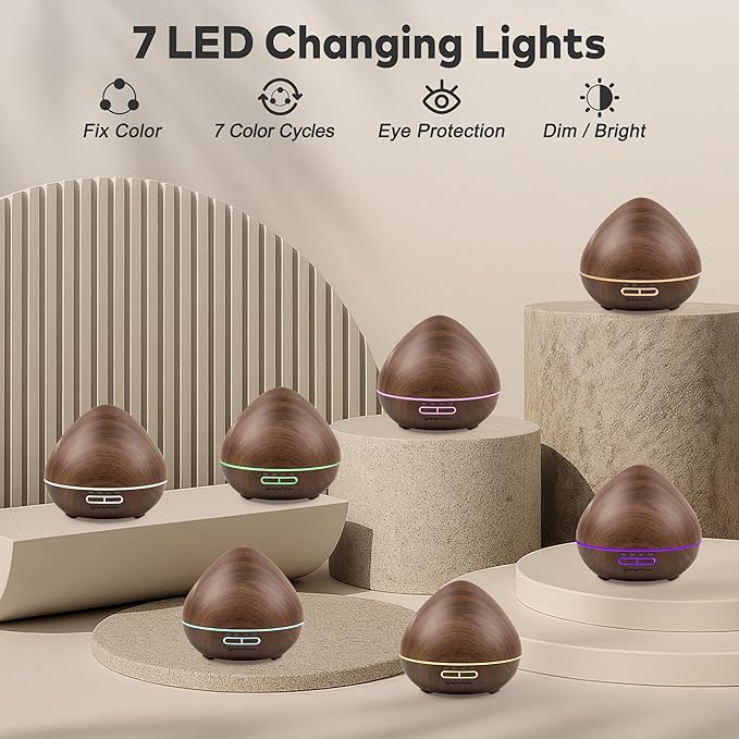 Essential Oil Diffuser for Home: 500ml Oil Diffuser 7 Colors Light Aroma Diffuser with Remote Control for Home, Office, Bedroom, Child’s Room Brown