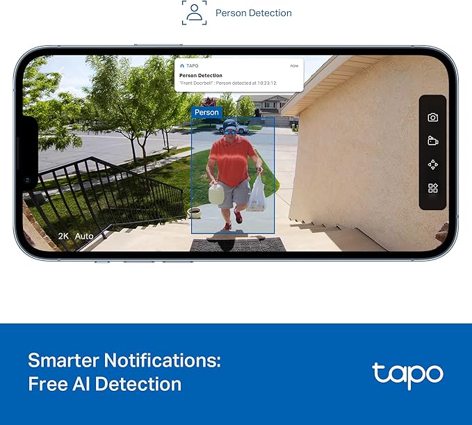Tapo 2K Wired Smart Video Doorbell - 160° Ultra-Wide View, Person Detection, 2-Way Talk, Ring Call, Night Vision, Subscription-Free Local Storage or Optional Cloud, Compatible with Alexa, D205