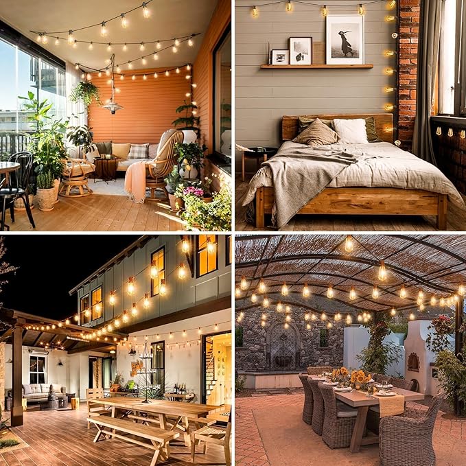 litogo 120FT LED Outdoor String Lights with Dimmer, Waterproof Patio Lights with ST38 Vintage Edison Bulbs, Warm White Outside Hanging Light with Timer for Yard Gazebo Party