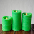 Real Wax Flameless Candles Set of 3 (D 3" x H 4" 5" 6") Battery Operated LED Candle with Timer Home Decorative Pillar Flickering Lights,Wedding Party Events Decor,Green