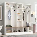 Wide Hall Tree With Shoe Storage Bench, Minimalist Entryway Coat Rack, Cube Storage and Shelves, Multifunctional Mudroom With 8 Hooks for Hallway (White)