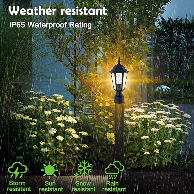 Outdoor Post Light, Pole Lantern, Waterproof Die-Cast Aluminum Pole Light Fixture with Glass, Exterior Post Lamp for Garden Yard Patio Pathway, Matte Black, 1-Pack