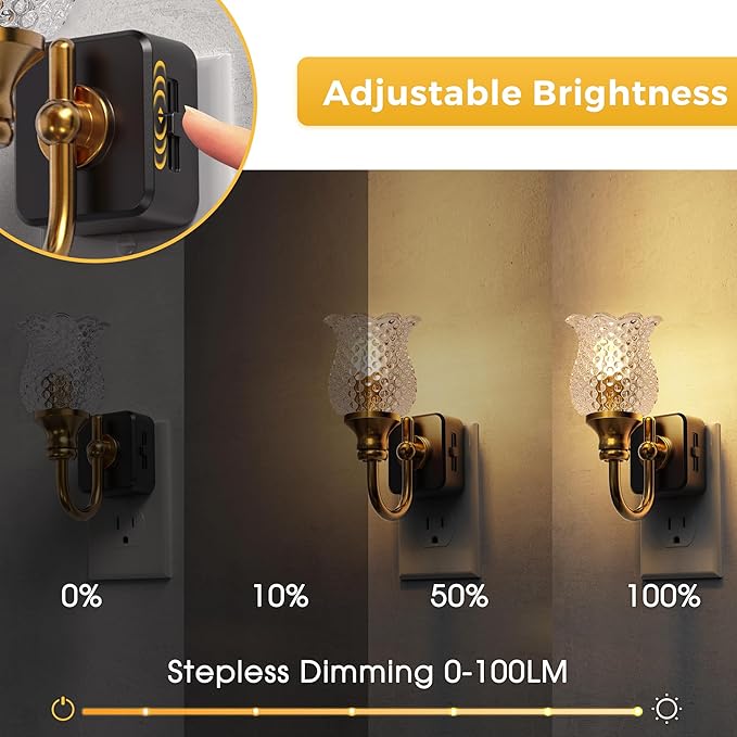 L LOHAS LED Night Lights Plug into Wall, 2 Pack 3000K Soft White LED Floral Night Lights with Auto Sensor, 0-100lm Adjustable Brightness, for Hallway Bedroom Stairway