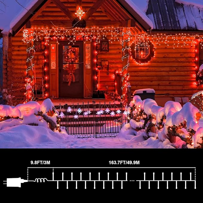 LAMPHOME 165FT 500 LED Red String Lights, 16 Modes Clear Wire Plug in Lights, Waterproof Connectable Twinkle Lights for Outdoor Valentine's Day, Mother's Day, Christmas, Wedding Party Decorations