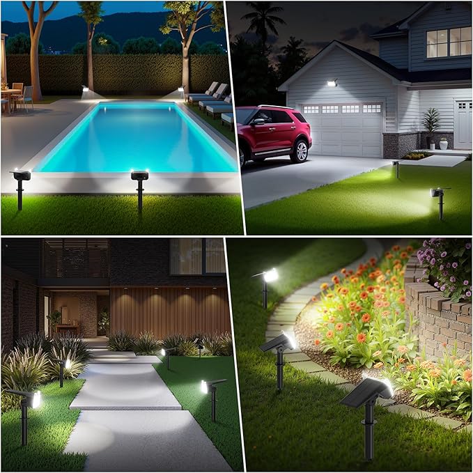 LETMY Solar Spot Lights Outdoor Waterproof with Bigger LED, 4 Pack Auto ON/OFF 135°Adjustable Solar Lights Outdoor, 2-in-1 Wall Lights & 2 Modes Landscape Spotlights for Tree Yard Pathway Garden Decor
