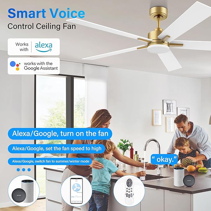 72" Large Smart Ceiling Fan with Lights Remote,Silent DC Motor,Control via Voice Alexa Google App,Outdoor Indoor Gold White Ceiling Fans for Large Modern Living Room Patio,Dimmable,5 Blades in Black