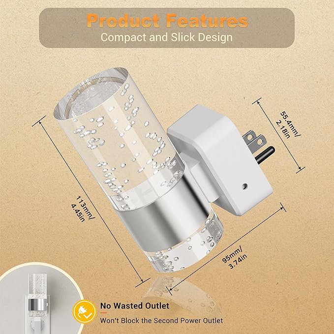 JandCase Night Light, Night Lights Plug into Wall,2 Pack LED Nightlight with Adjustable Brightness, 5000K，Automatic Night Light Plug in with Auto Light Sensor for Bathroom Hallway Room Decor
