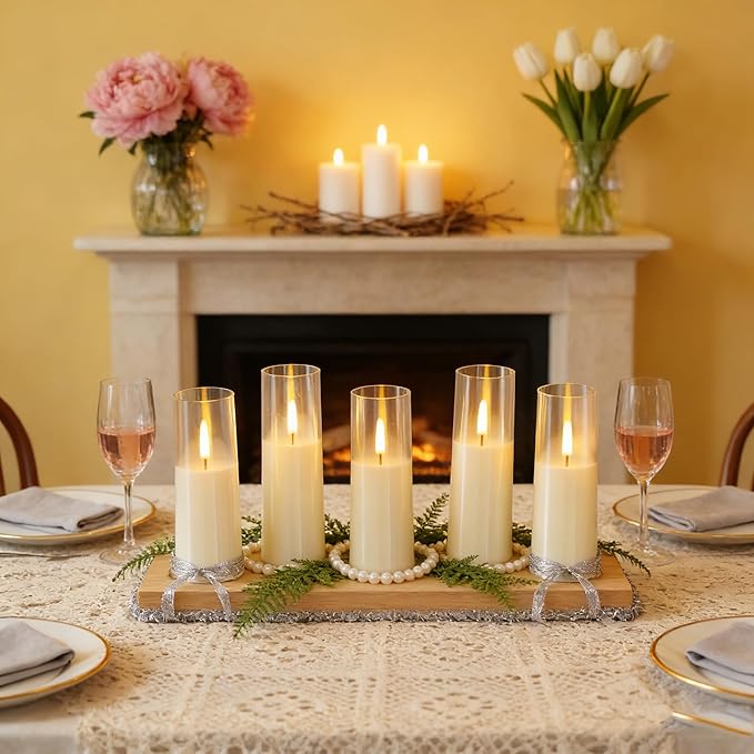 8Pcs Flameless Candles, Battery Operated Candles, LED Flickering Candles with Remote, Realistic Dancing Flame, Acrylic Ribbed Design for Home Holiday Wedding, Party D2.2 (Ivory)