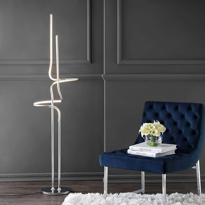 Eyely EYL7028A Jaxon 64" Minimalist Dimmable Metal Integrated LED Floor Lamp for Reading Room, Living Room, Office, Bedroom, Contemporary, Minimalist, Modern, Chrome