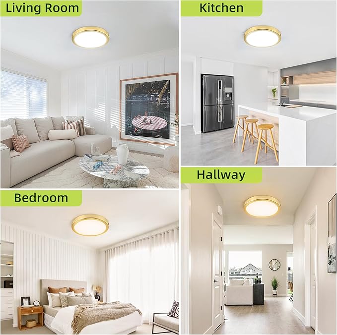 hykolity 2 Pack 9 Inch Selectable CCT LED Round Flat Panel Light, 18W 1800LM 3000K/4000K/5000K, Edge-Lit Flush Mount Ceiling Light Fixture for Kitchen, Bedroom, Laundry and Closet Room，Gold