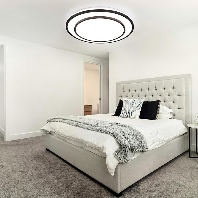 20" LED Flush Mount Ceiling Light Fixture Dimmable, Black Fixture Ceiling Mount 36W,Modern Close to Ceiling Light 5CCT for Living Room,Kitchen,Bedroom