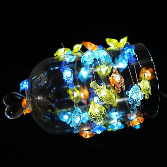 Decorman Tropical Fishes Decorative String Lights, 14ft 40 LED 8 Modes Cool White Weatherproof Battery Operated Ocean Theme Lights for Bedrooms Parties Weddings Gardens with Remote and Timer