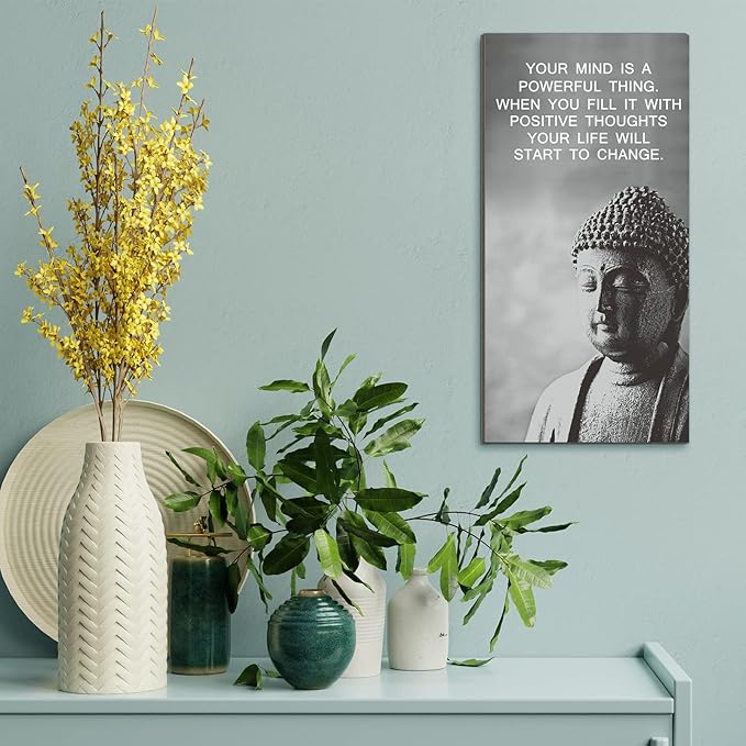 Blulu 2 Pcs Buddha Quote Decor Buddha Inspirational Quote Wall Art Meditation Room Chakra Decor Zen Wooden Hanging, Spiritual Gift for Home Yoga Living Room Women(Start to Change)