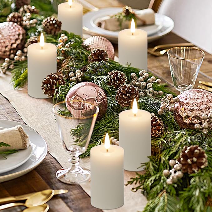 Mirror Surface Votive Candles Battery Operated with Remote Timer, 6pcs Real Wax LED Votive Candle Realistic Flickering for Wreaths Memorial Lantern Φ 2" H 4.5” Ivory Flameless