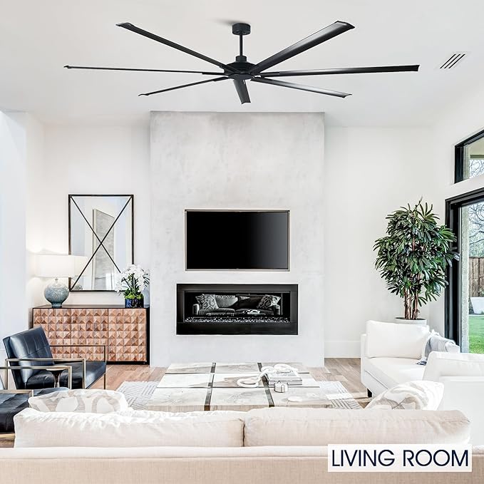 100 Inch Industrial Ceiling Fans, Black DC Motor Ceiling Fan No Light with Remote Control, High CFM Quiet Large Ceiling Fan for Shop Garage Warehouse, 7 Aluminum Blades, Indoor Outdoor Commercial Fan