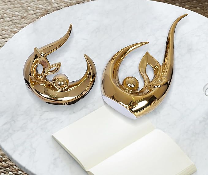 2 PCS Gold Home Decor Accent Ceramic Statue Abstract Sculptures Centerpieces Mid Century Modern Decor for Tables Coffee Table top Decorations for Living Room Desktop Shelf Dining Room Kitchen