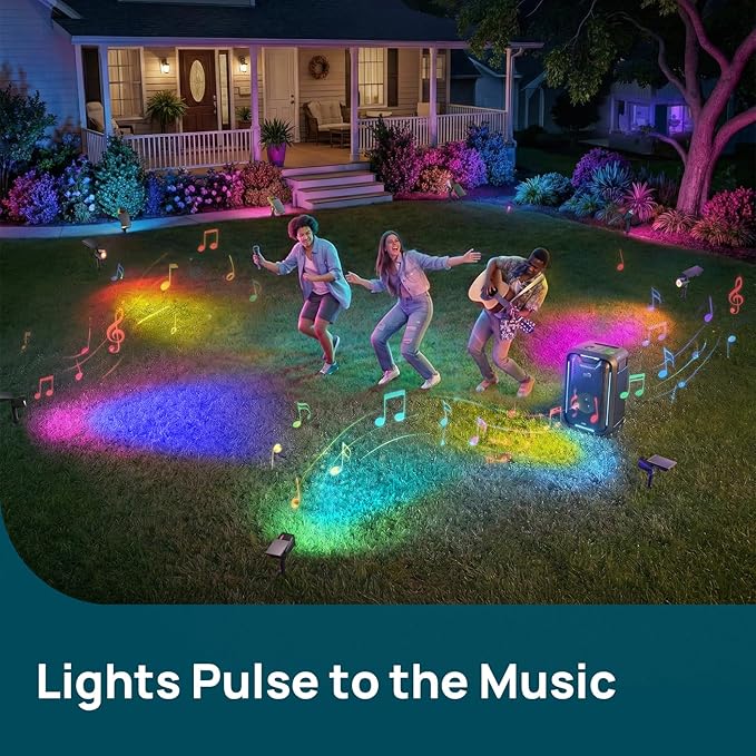 Linkind Smart Solar Lights Outdoor Waterproof SL6C, Dual-Ring Solar & USB Charging Solar Spotlights Outdoor Waterproof IP66, Color Changing Spot Light for Yard, Tree, Landscape, House, 4 Pack
